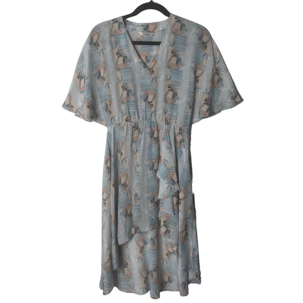 Tucker Silk Geometric Print Faux Wrap Dress Size Small